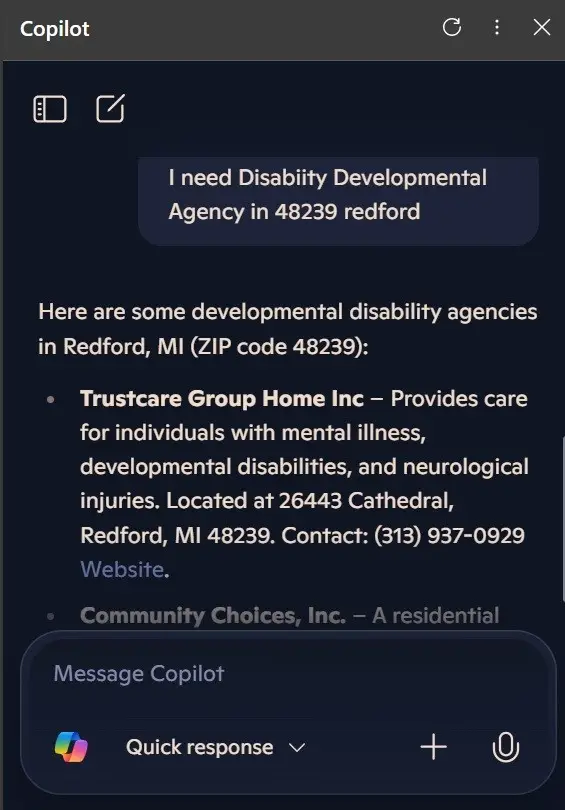 AI Search & the Future of Home Health Care Marketing with the random illustration using AI Tool Bing Copilot to search "I need Disabiity Developmental Agency in 48239 redford"