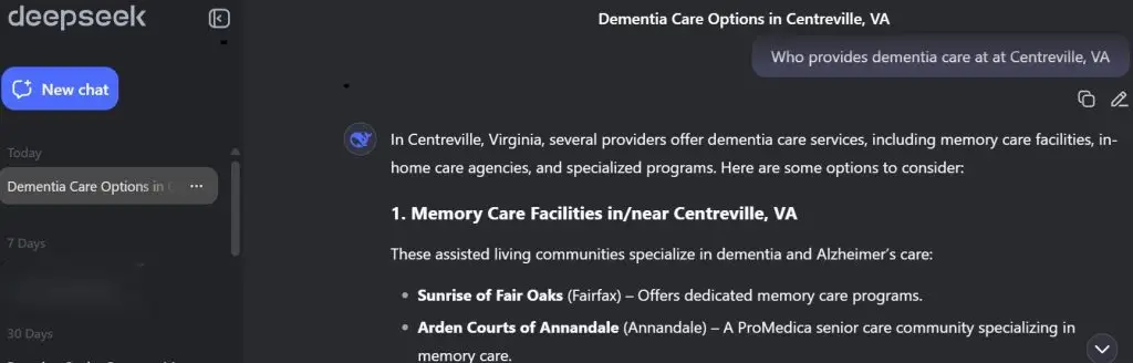 Searching for Home Health Providers using AI Tool Deepseek